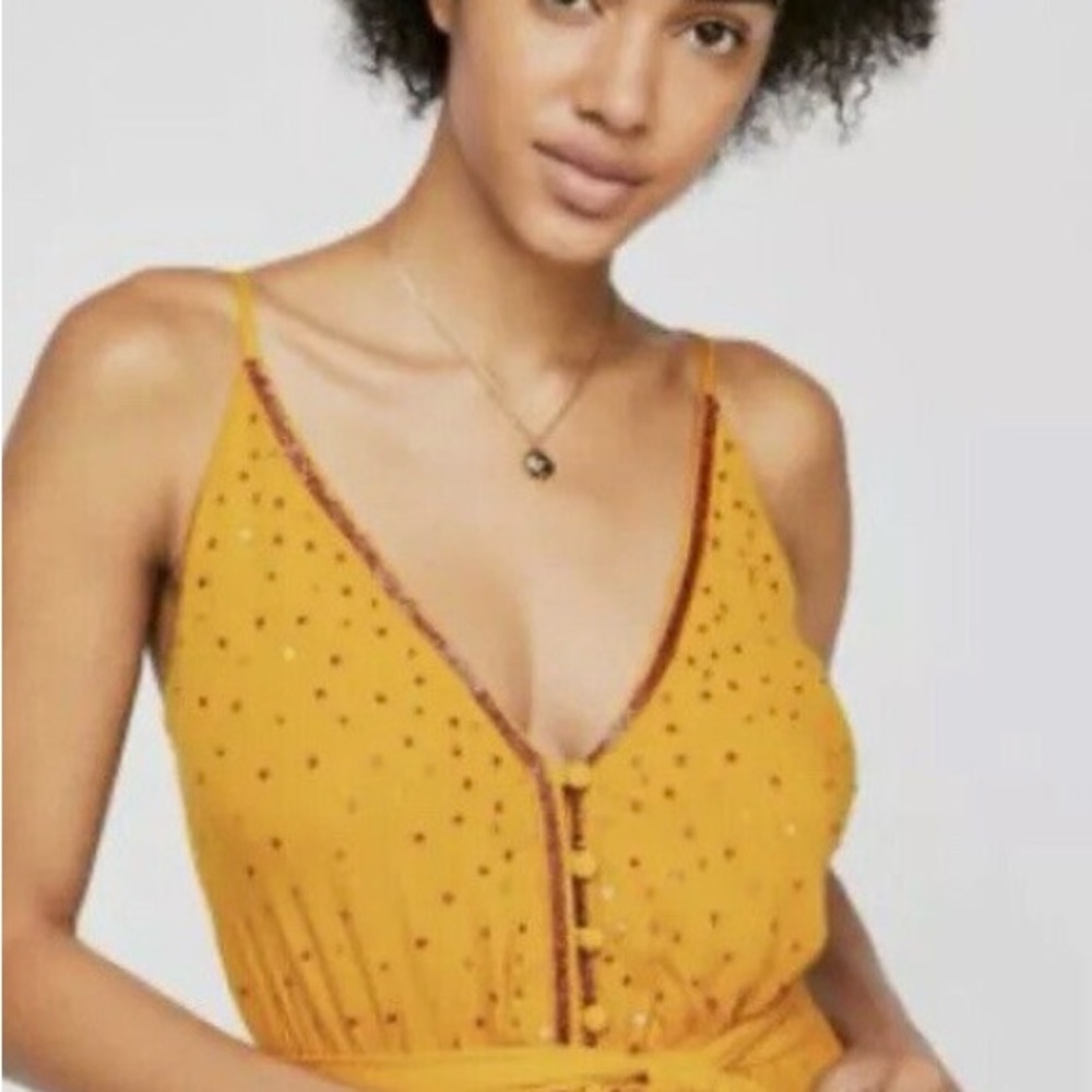 Free People Gold Embellished Sleeveless Midi Dress